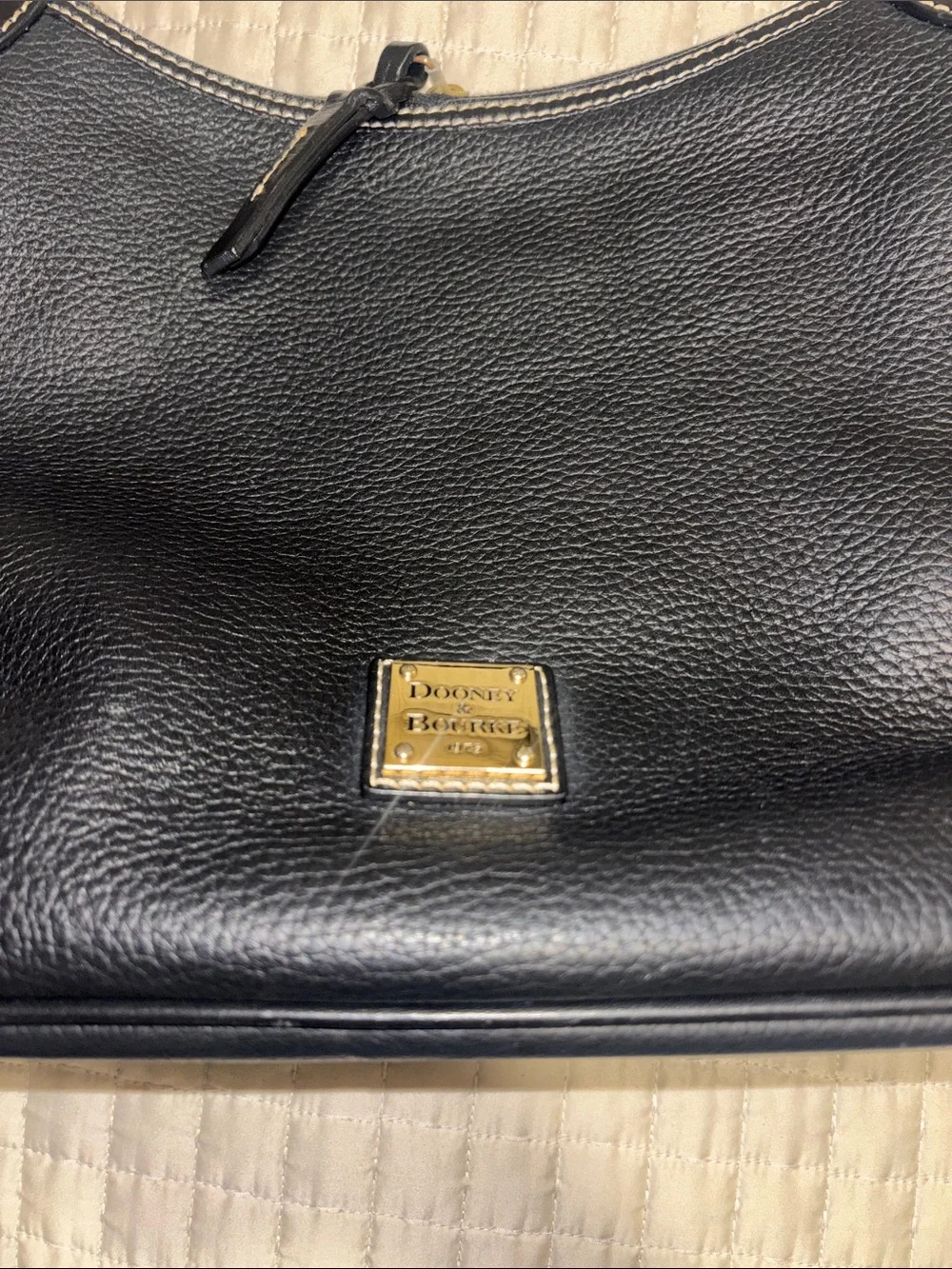 Dooney & Bourke Black Leather Hobo Bag Vintage 1975 Gold Logo